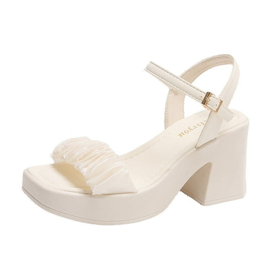 Damen Plateau-Sandaletten mit elegantem Rüschendesign und bequemem Blockabsatz EB