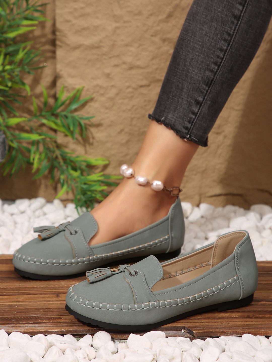 Damen  klassische Mokassin-Slipper mit Quasten und weichem Komfortfußbett EB