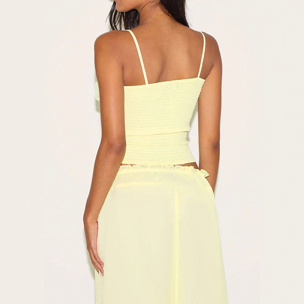 Damen Maxikleid mit verstellbaren Spaghettiträgern und raffiniertem Wickeldetail EB