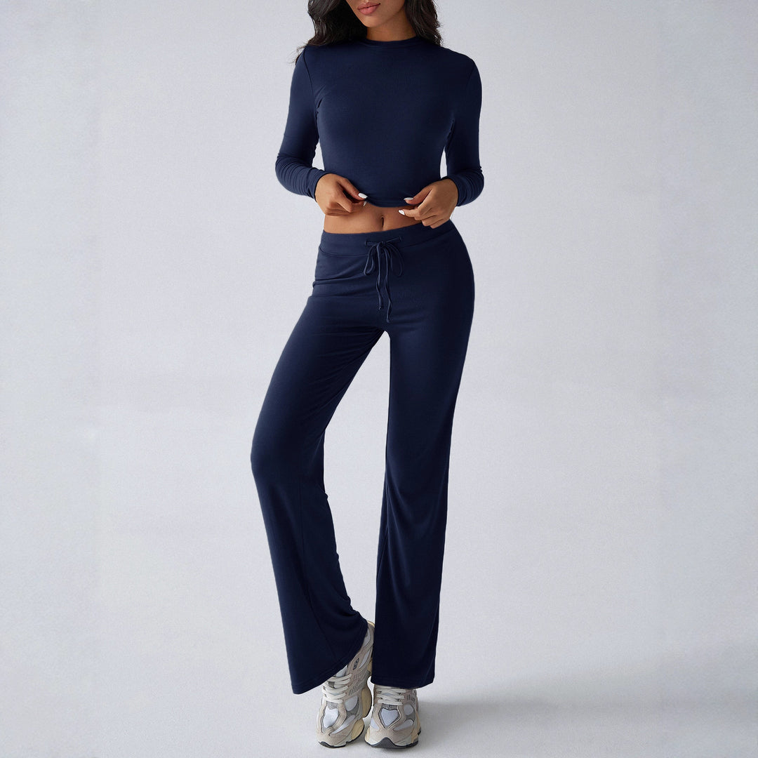 Damen Sportliches Lounge-Set mit langärmeligem Oberteil und weitem Hosenbein EB