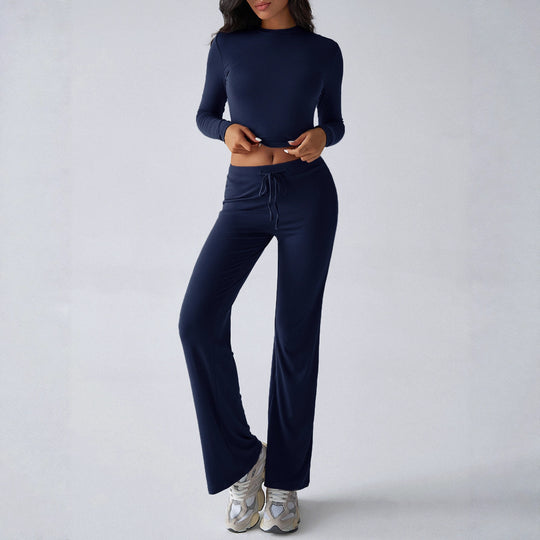 Damen Sportliches Lounge-Set mit langärmeligem Oberteil und weitem Hosenbein EB