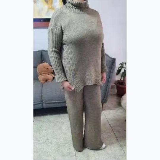 Damen Weicher Strickpullover mit hohen Kragen und lässigem Schnitt EB