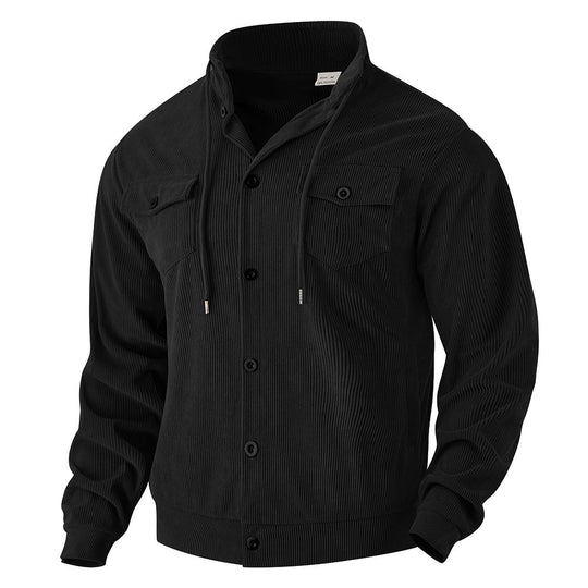 Herren nan strukturierte Cord-Workerjacke mit verdeckter Kapuze, Druckknopfverschluss und aufgesetzten Brusttaschen EB