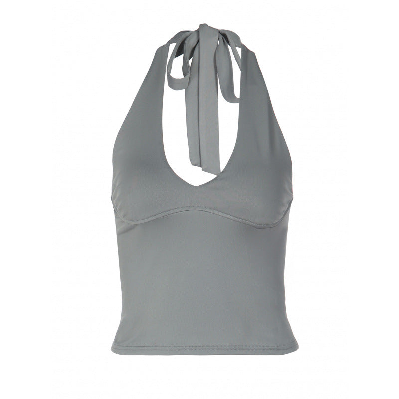 Damen sportliches Cropped-Top mit V-Ausschnitt und figurformendem Schnitt EB