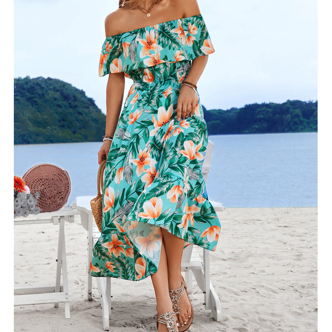 Damen Off-Shoulder Maxikleid mit floralem Design und elastischem Taillenbund EB