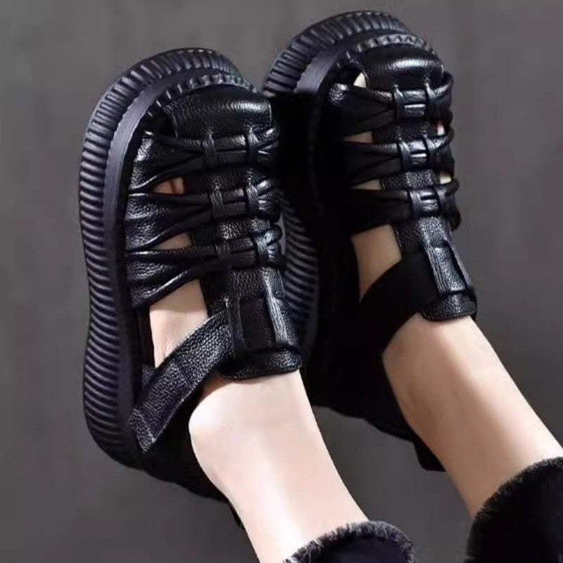 Damen Plateau-Sandalen mit modischem Riemchen-Design und rutschfester Sohle EB