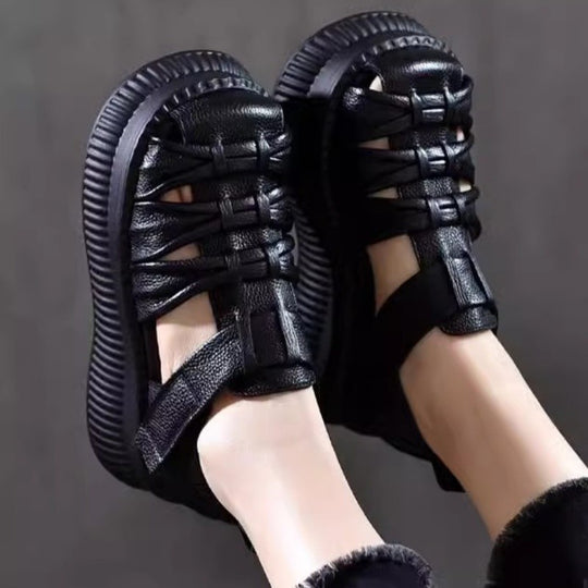 Damen Plateau-Sandalen mit modischem Riemchen-Design und rutschfester Sohle EB