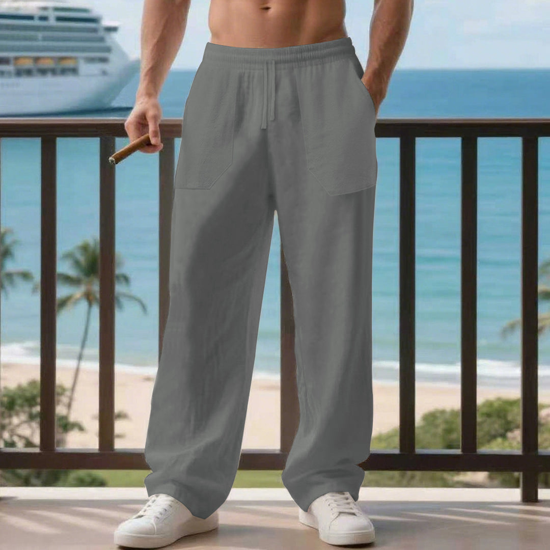 Herren nan oversized Relax-Cargohose aus Leinen-Baumwollmix mit elastischem Tunnelzugbund und großen aufgesetzten Taschen EB