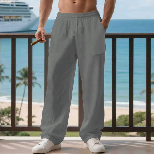 Herren nan oversized Relax-Cargohose aus Leinen-Baumwollmix mit elastischem Tunnelzugbund und großen aufgesetzten Taschen EB