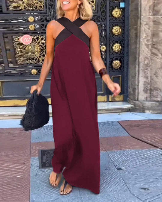 Damen Langes Maxikleid mit Cross-Over-Trägern und elegantem Schnitt EB