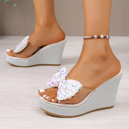 Damen Wedge-Sandalen mit funkelndem Schleifenapplikation EB