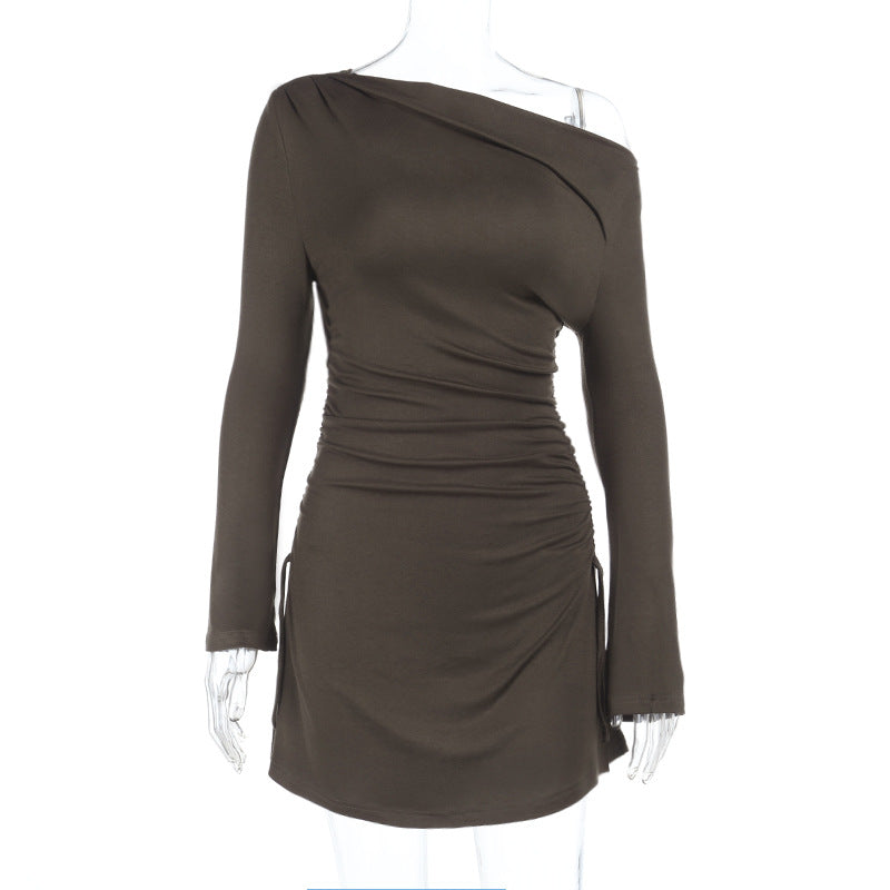 Damen asymmetrisches Minikleid mit Raffungen und elegantem Ausschnitt EB