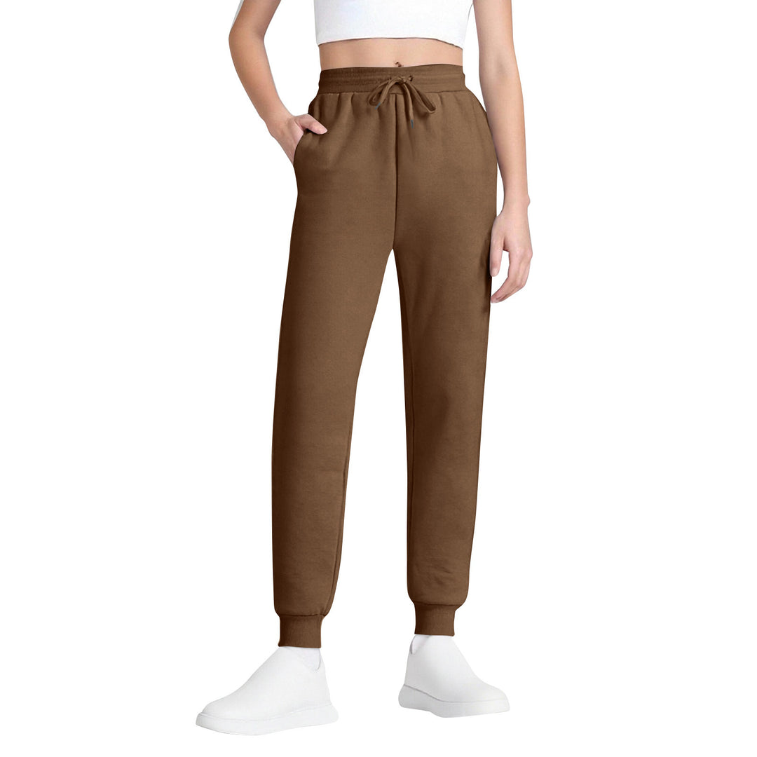 Damen nan schlanke hochgeschnittene Jogginghose mit Tunnelzug, Eingrifftaschen und Bündchen EB