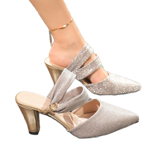 Damen Glänzende Abendpumps mit elegantem Riemen und mittelhohem Absatz EB