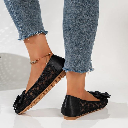 Damen Ballerinas mit zarter Spitzenapplikation und eleganter Schleifenverzierung EB