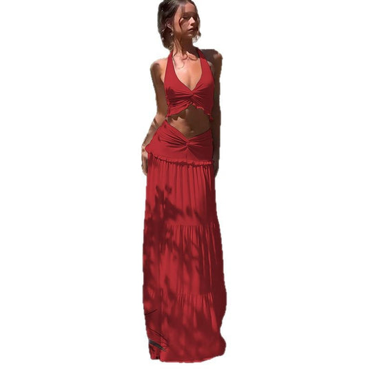 Damen Maxikleid mit raffiniertem Knotendesign und fließendem Rock EB
