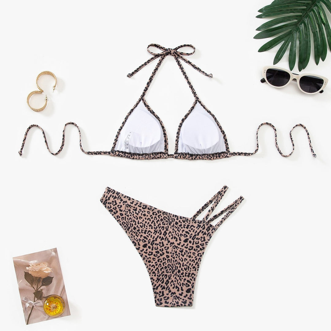 Damen Triangel-Bikini mit verstellbaren Trägern und modischem Leopardenmuster EB