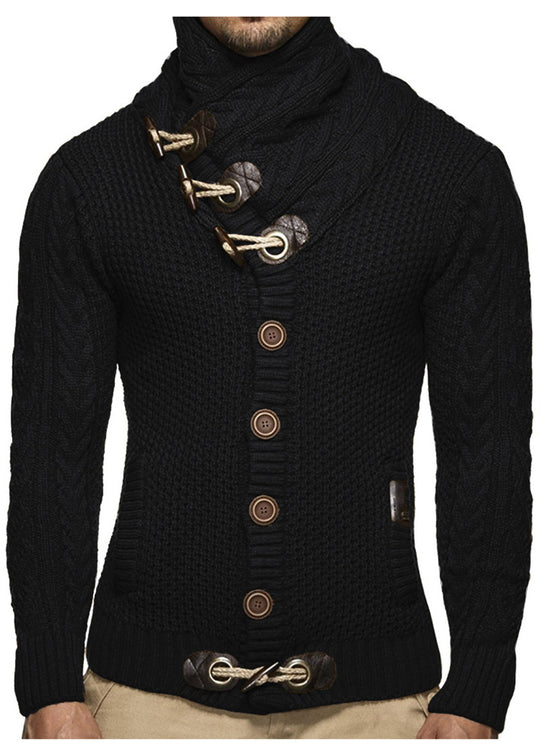Herren Strickjacke mit asymmetrischem Kragen und einzigartigem Knopfdesign EB