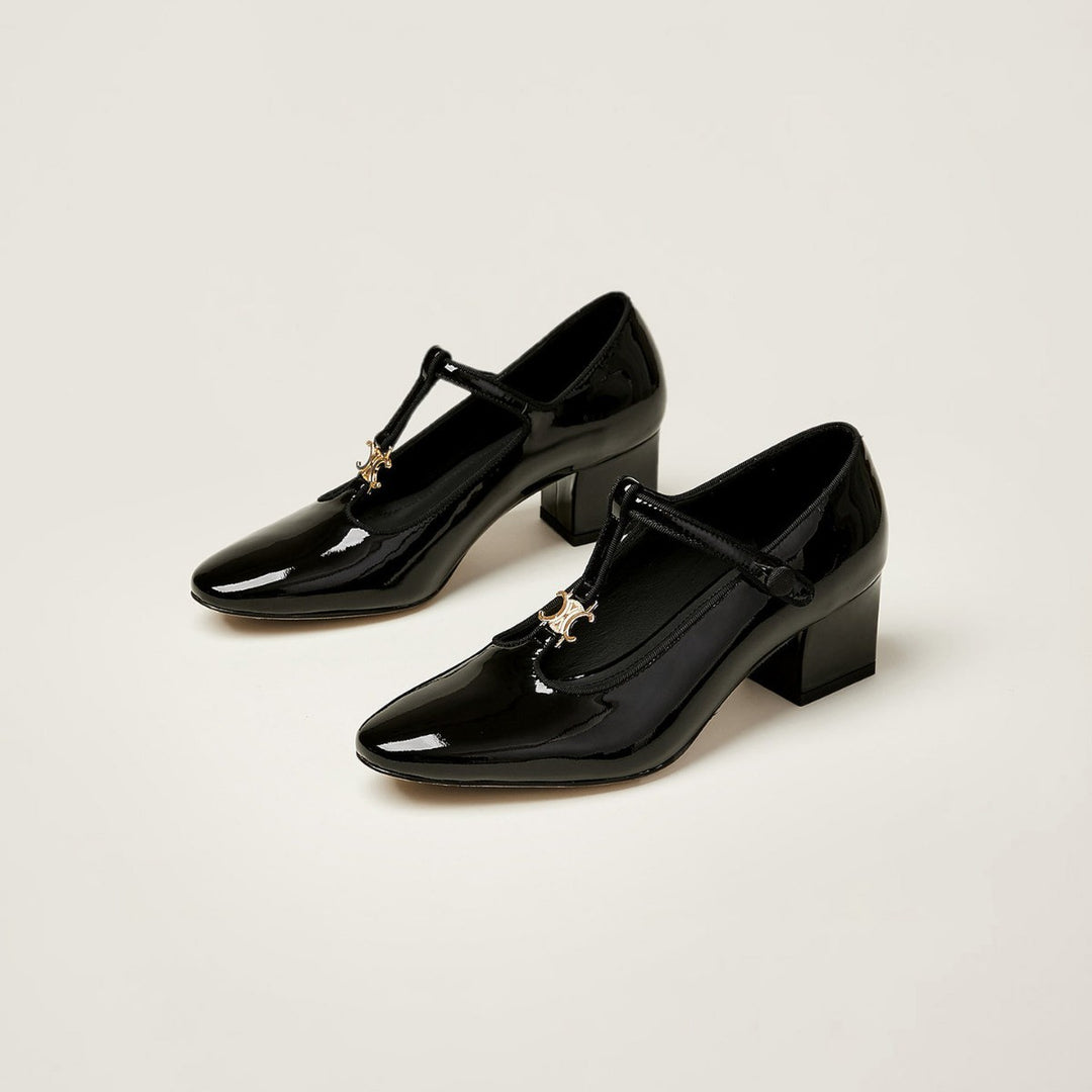 Damen elegante Pumps mit modischem T-Riemen und glänzender Oberfläche EB