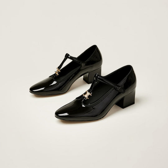 Damen elegante Pumps mit modischem T-Riemen und glänzender Oberfläche EB