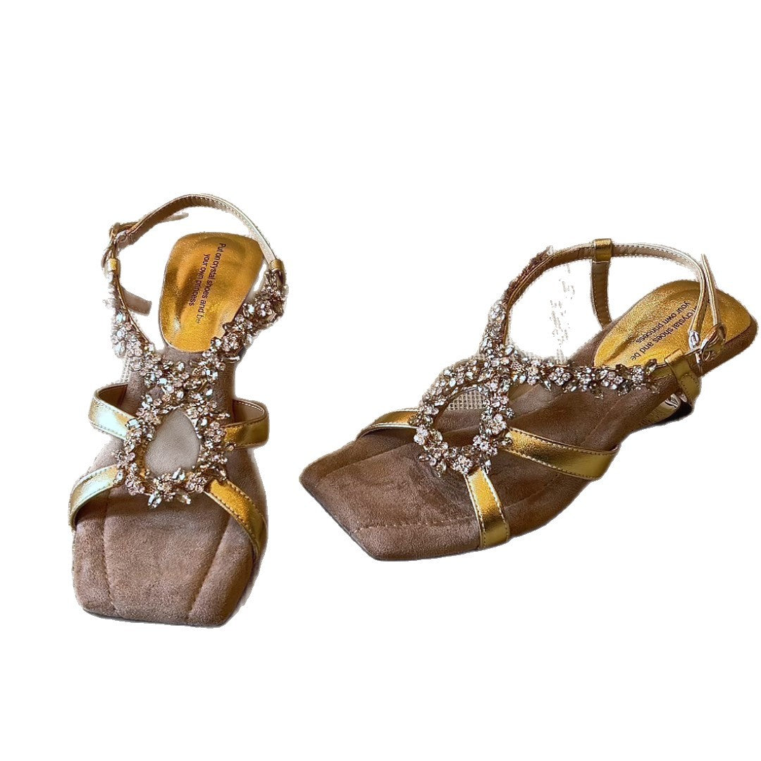 Damen elegante Sandalen mit glitzernden Schmuckdetails EB
