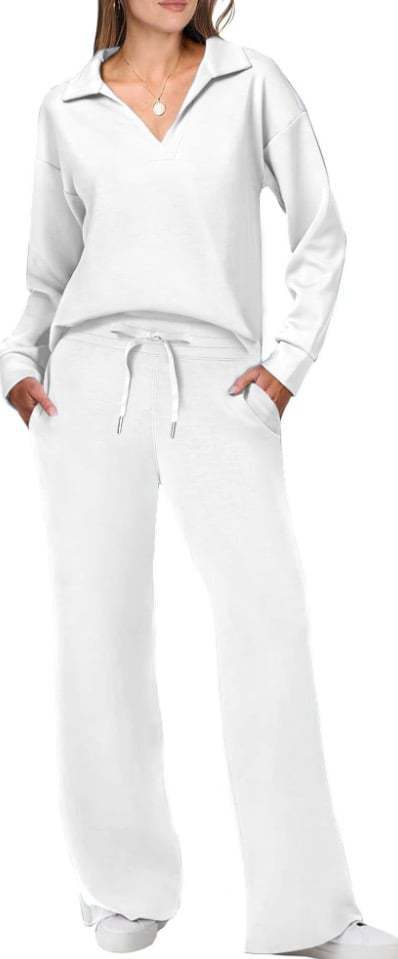 Damen lässiges Lounge-Set mit weitem Schnitt und gemütlichem V-Ausschnitt EB