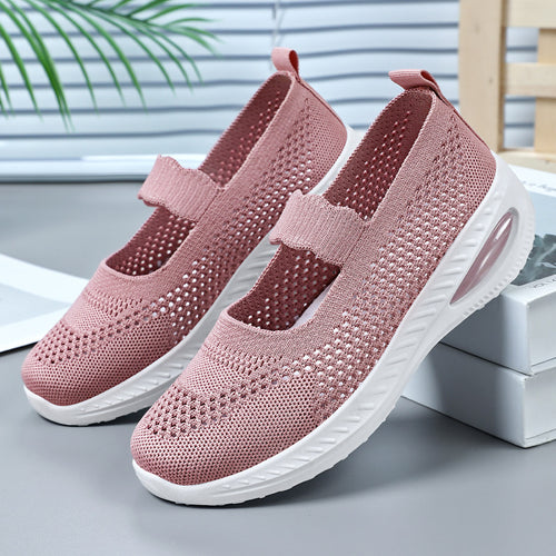 Damen nan gestrickter Mary-Jane Komfort-Sneaker mit elastischem Riemen und sichtbarer Luftkissen-Zwischensohle EB