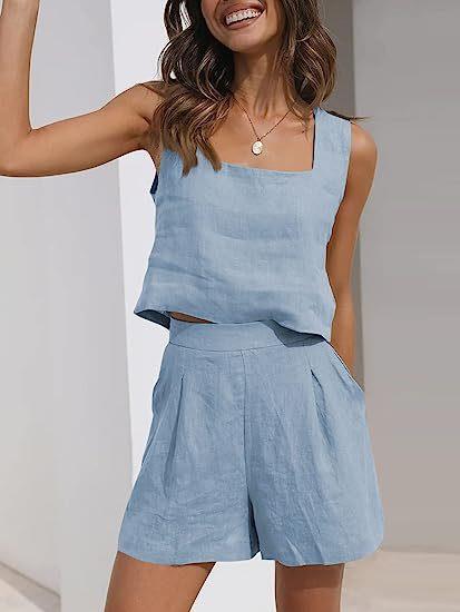 Damen Leichte Sommerbluse und Shorts Set EB