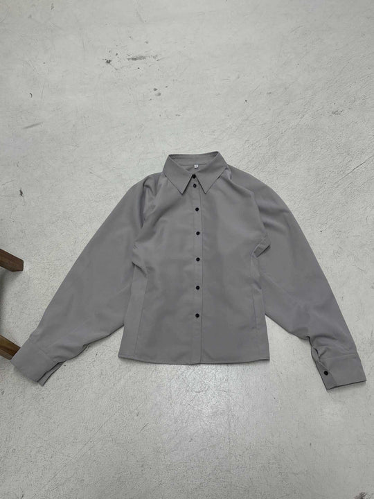 Damen nan taillierte Hemdbluse mit kastigen Ballonärmeln und spitzem Kragen EB