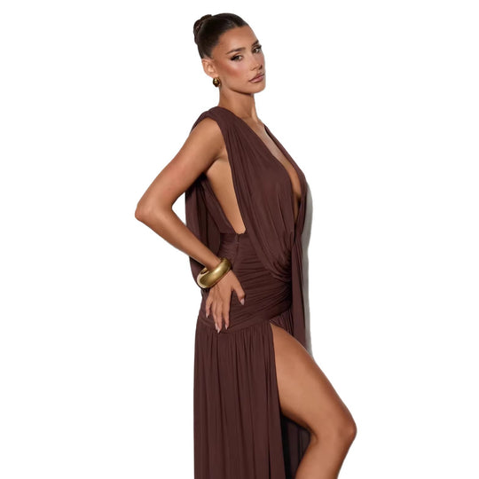 Damen Elegantes tief ausgeschnittenes Abendkleid mit Raffung EB