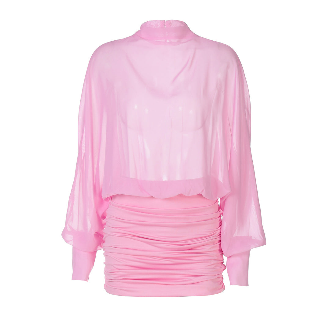 Damen Transparente Bluse mit Drapierungen EB