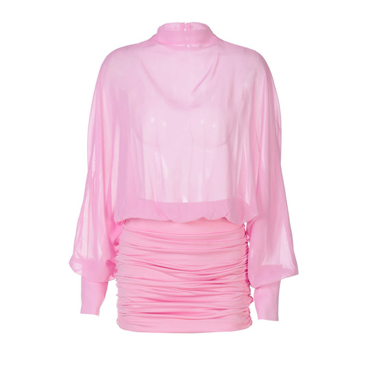 Damen Transparente Bluse mit Drapierungen EB