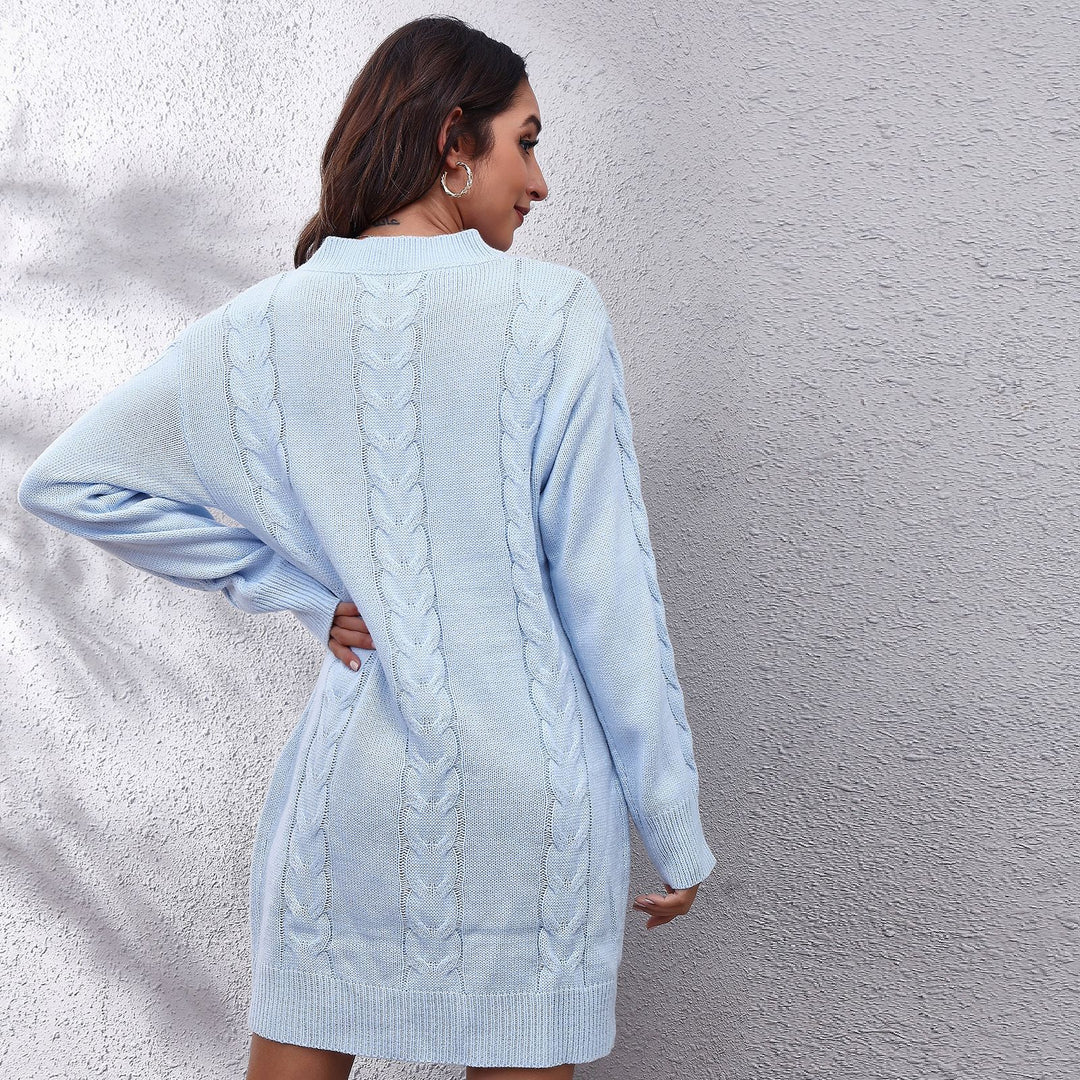 Damen Strickkleid mit Zopfmuster und lässigem Schnitt EB