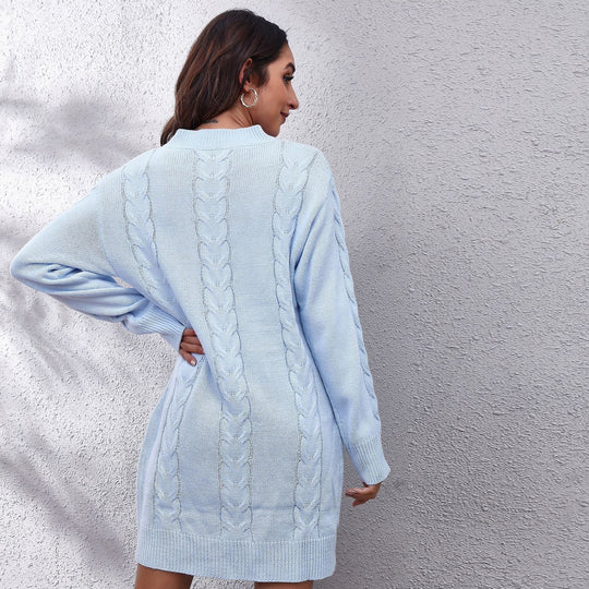Damen Strickkleid mit Zopfmuster und lässigem Schnitt EB
