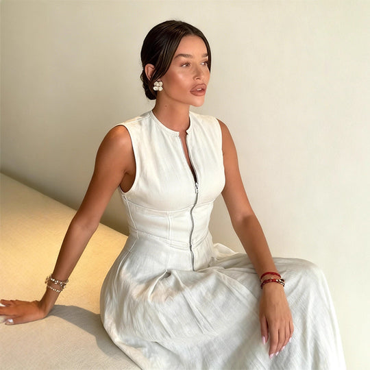 Damen elegantes Sommerkleid mit hochwertigem Reißverschluss und schwingendem Saum EB