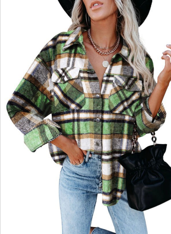 Damen Karobluse mit aufgesetzten Taschen und modernem Schnitt EB