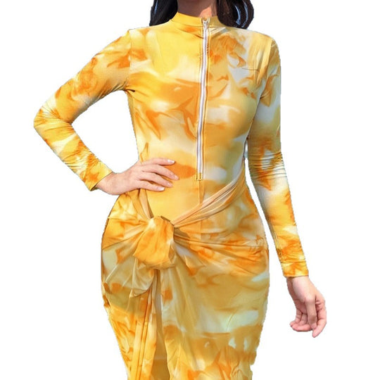 Damen Modischer Strandanzug mit langem Arm und Wickeldetail EB