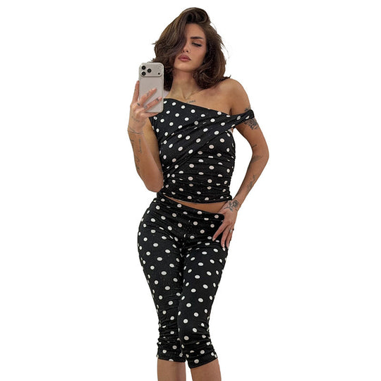 Damen sexy Polka-Dot Oberteil und Leggings Set EB