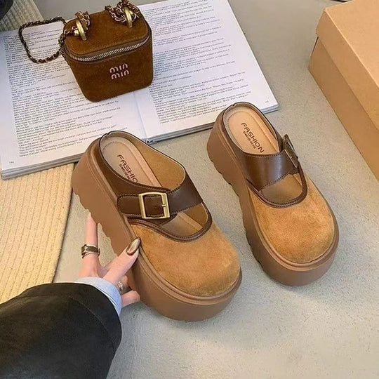 Damen Plateau Clogs mit modischem Schnallen-Design und wärmendem Innenfutter EB
