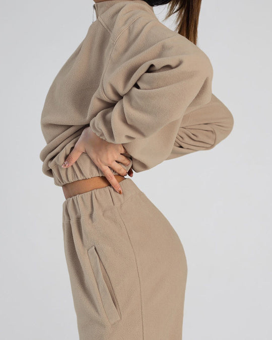 Damen nan kurz geschnittenes Thermo-Fleece-Set mit Halbfront-Reißverschluss und hohem Komfortbund EB