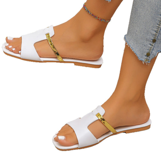 Damen Bequeme und elegante Badesandalen mit goldenen Akzenten EB