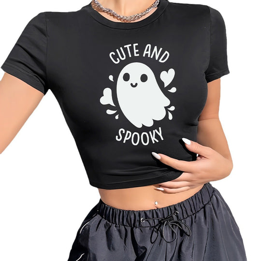Damen Crop-Shirt mit verspieltem Geistermotiv EB