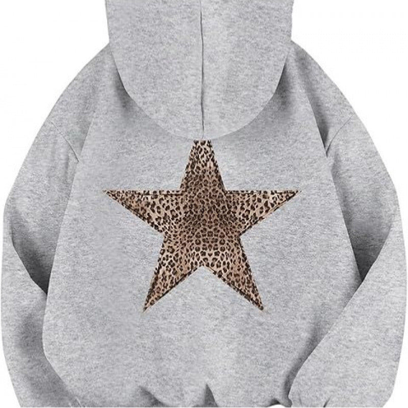 Damen Kapuzensweater mit stylish Leopardstern-Design und entspannter Passform EB