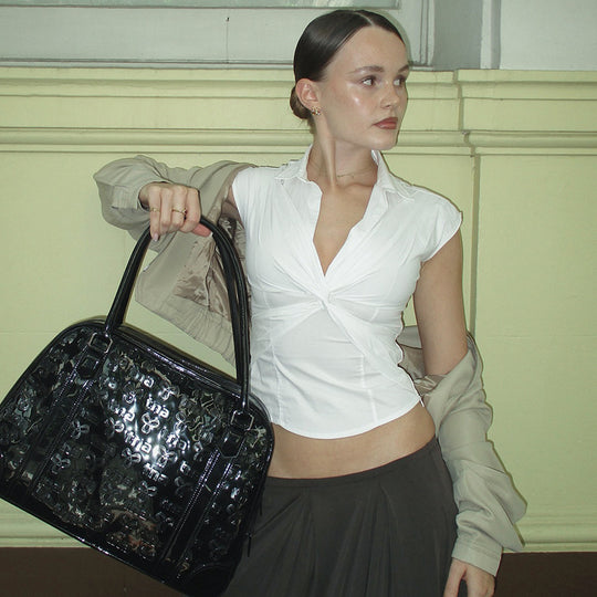 Damen elegante Kurzarmbluse mit knotenförmigem Design EB