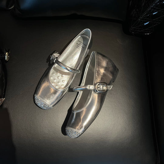 Damen elegante Ballerinas mit funkelnden Akzenten und komfortablem Blockabsatz EB