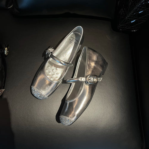 Damen elegante Ballerinas mit funkelnden Akzenten und komfortablem Blockabsatz EB