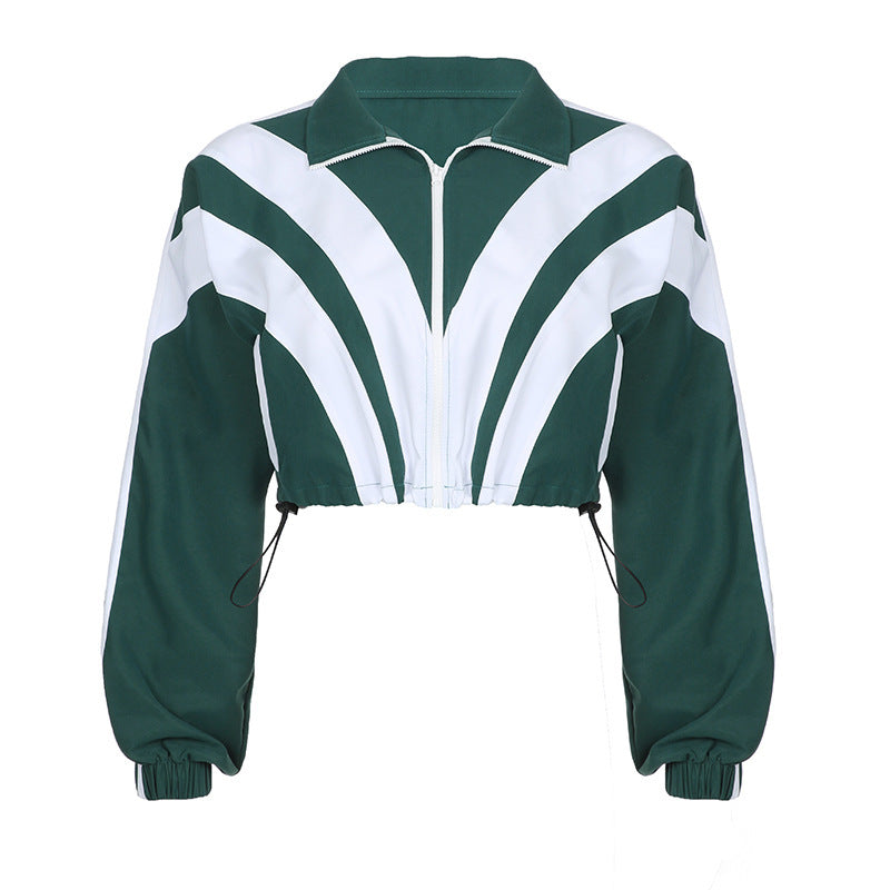Damen nan kurz geschnittene sportliche Cropped-Bomberjacke mit durchgehendem Reißverschluss und tailliertem Kordelzug EB
