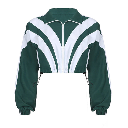 Damen nan kurz geschnittene sportliche Cropped-Bomberjacke mit durchgehendem Reißverschluss und tailliertem Kordelzug EB