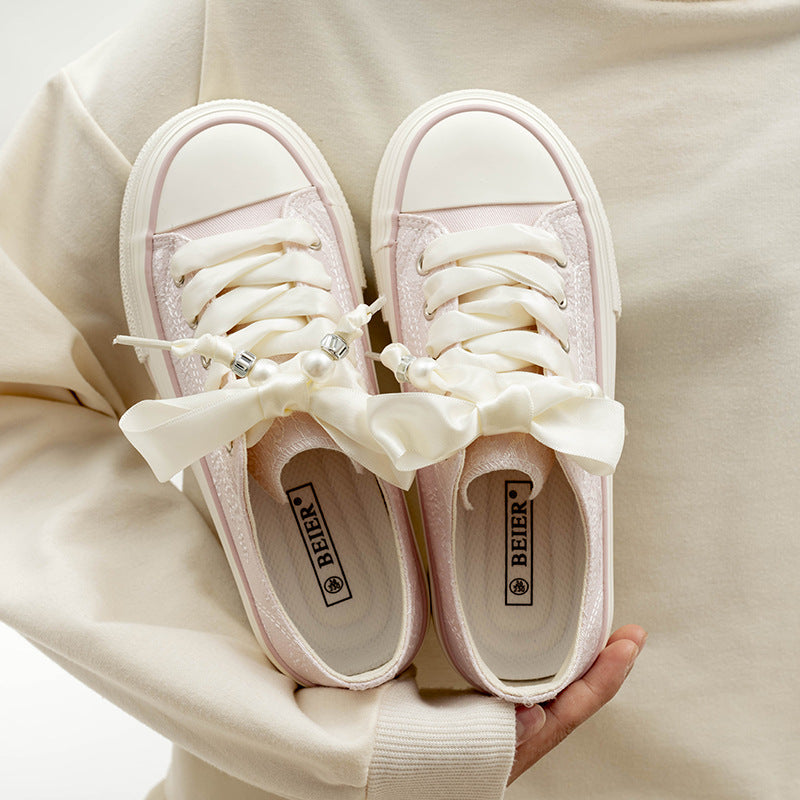 Damen Bequeme Plattform-Sneaker mit verspielten Schnürsenkeln und eleganter Oberfläche EB