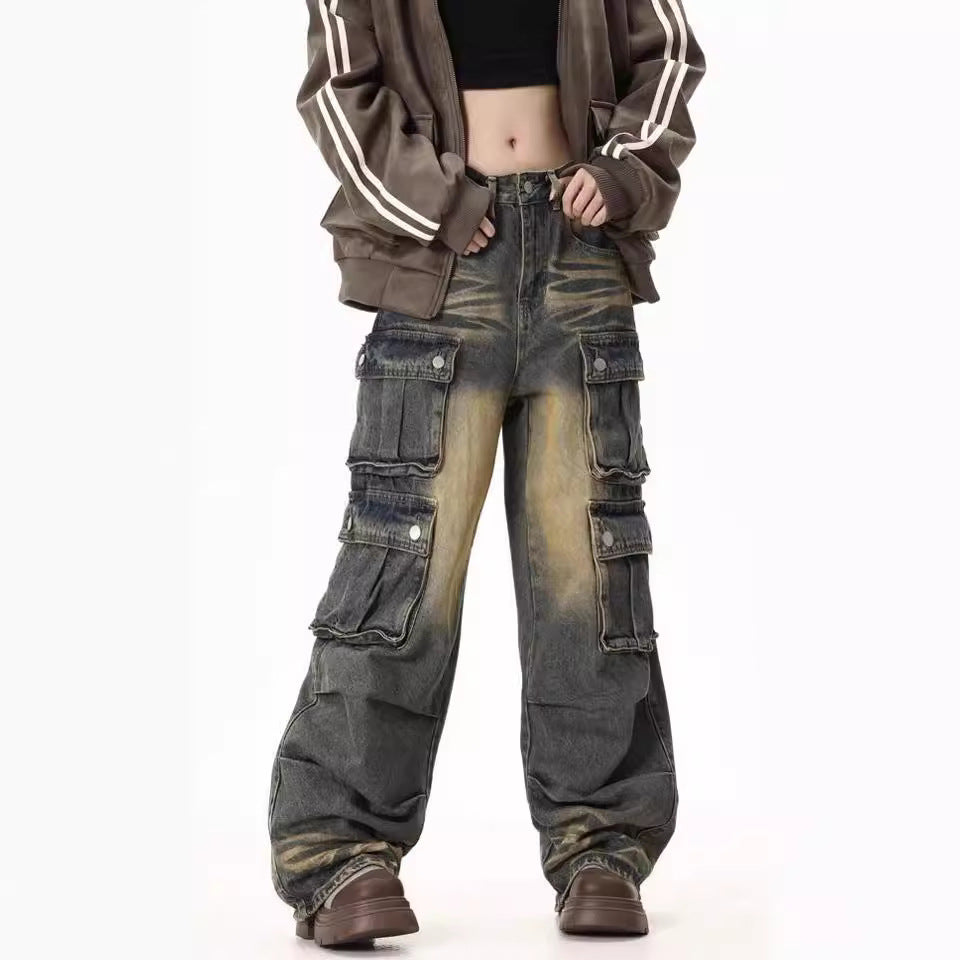 Damen Cargo-Jeans mit weitem Bein und praktischen Seitentaschen EB